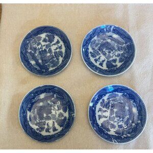 Set Of 4 Vintage Blue Willow Pattern Porcelain Chlid Set Saucer Small Plates